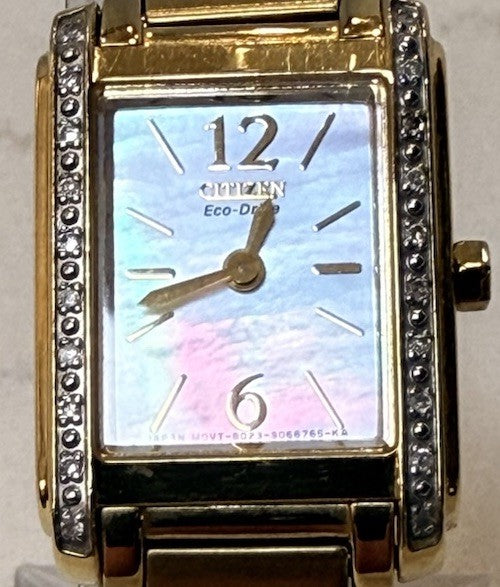 Citizen Eco-Drive Women's Diamond Accent MOP Gold Tone Tank Watch B023-S040582