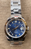 Custom Seiko Mod 39mm Blue Dial NH35 Automatic Oyster Bracelet Exhibition Back