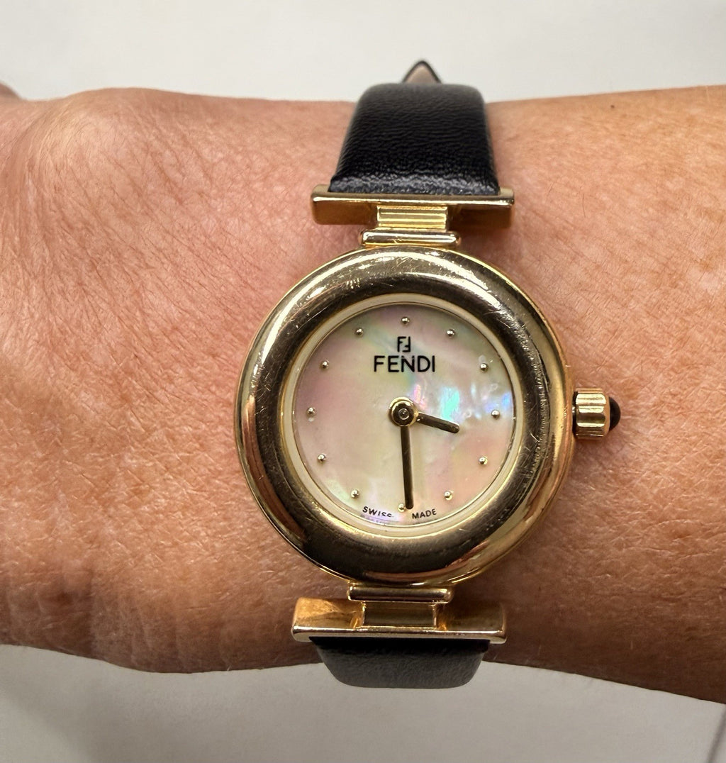 Vintage Fendi 320L Ladies Gold Plated Watch Mother of Pearl Dial Swiss Quartz