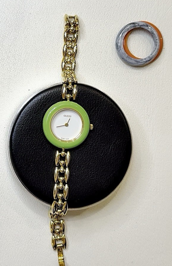 Gucci 1100L Vintage Womens Bezel Watch 3 Genuine Gucci Bezels Serviced Warranty
