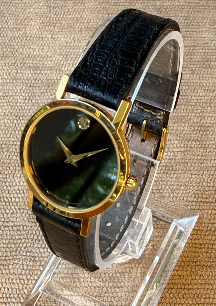 Movado Museum 87.A1.832 Ladies Watch Black Dial Gold Tone Swiss Quartz Serviced