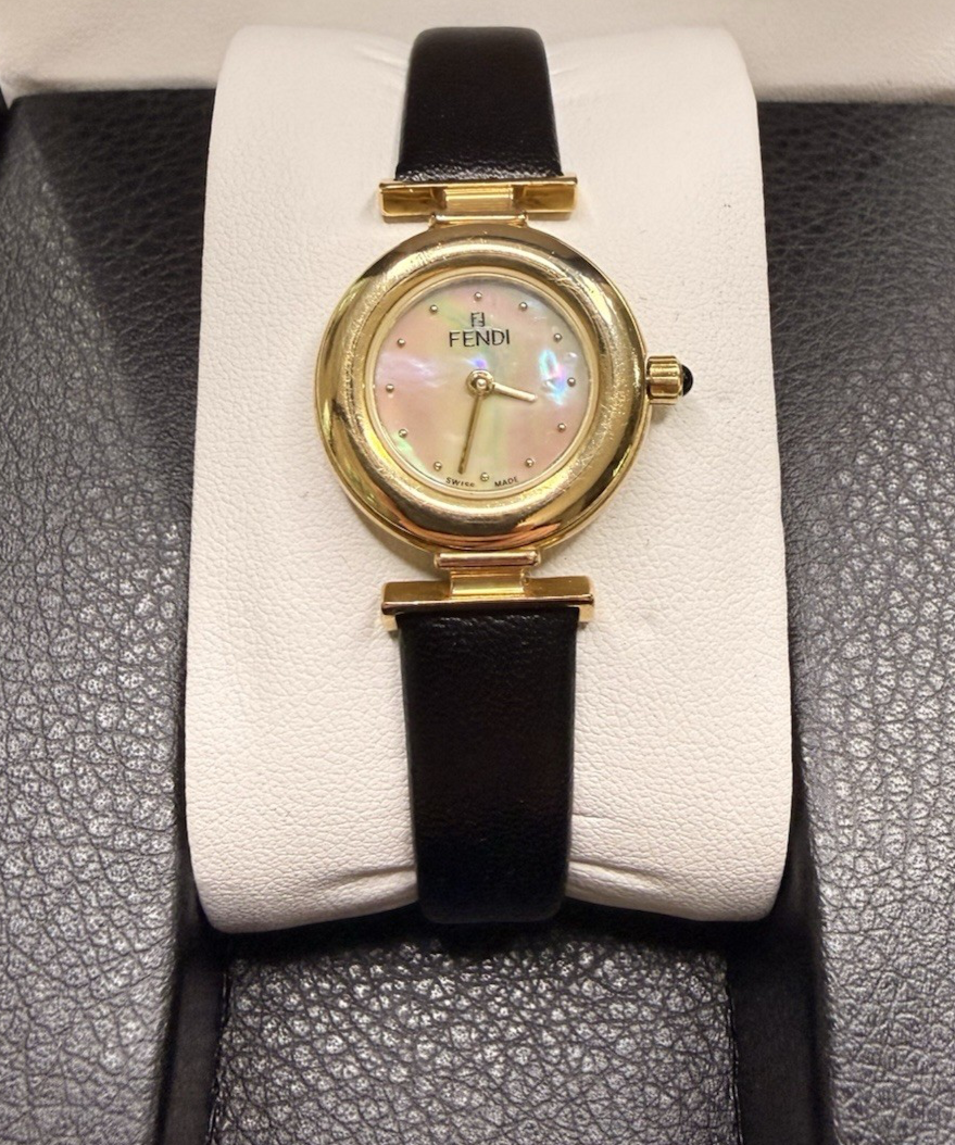 Vintage Fendi 320L Ladies Gold Plated Watch Mother of Pearl Dial Swiss Quartz