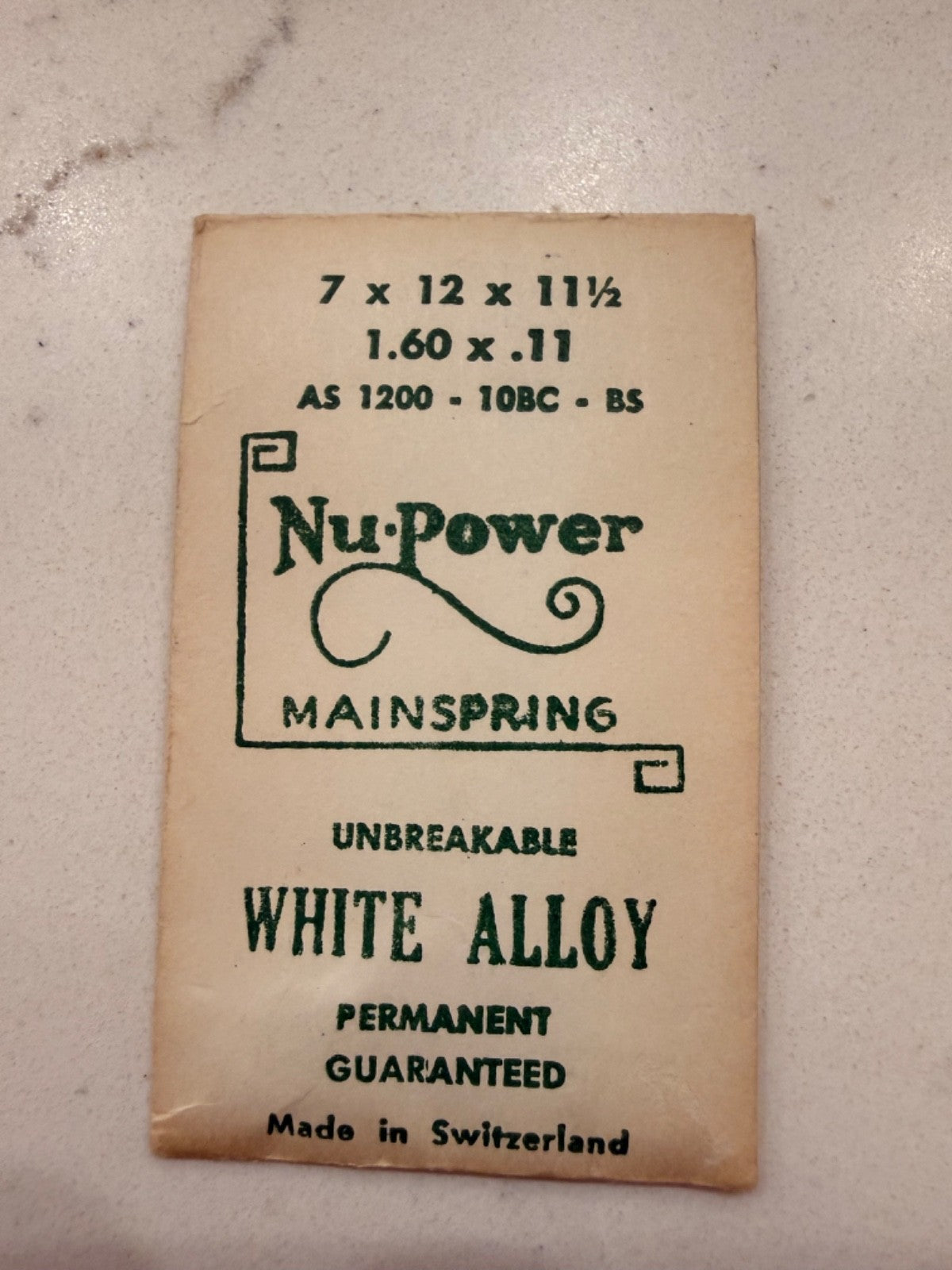 Nu‑Power WA Mainspring – NOS – Fits AS 1200 / 10BC / BS – Vintage Watch Part