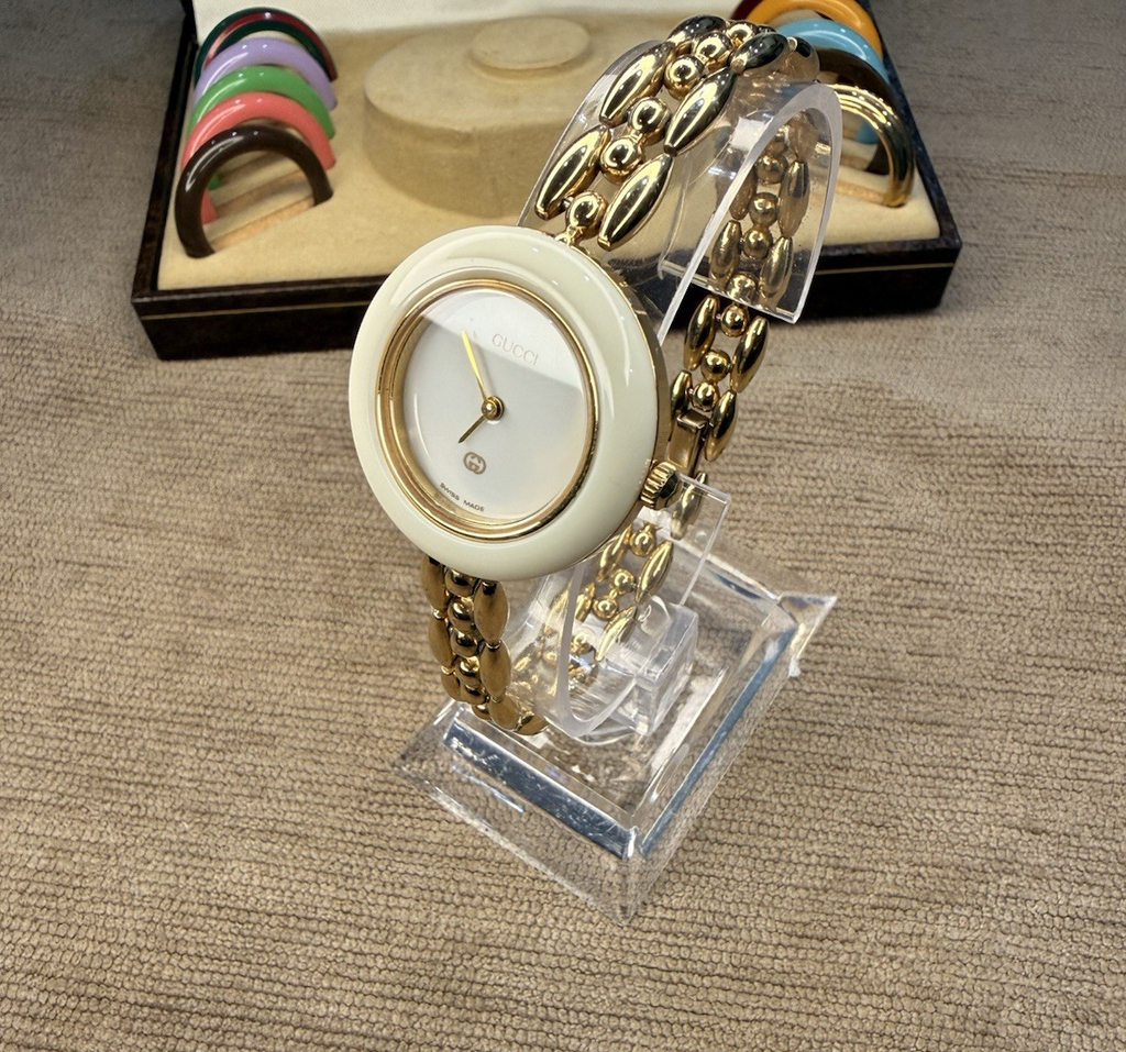 Vtg Gucci 1100L Bracelet Watch Set - SERVICED -New Crystal- 11 Bezels