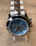 Custom 39mm Ice Blue Chronograph Watch VK63 Mecha-Quartz Steel Tachymeter Oyster