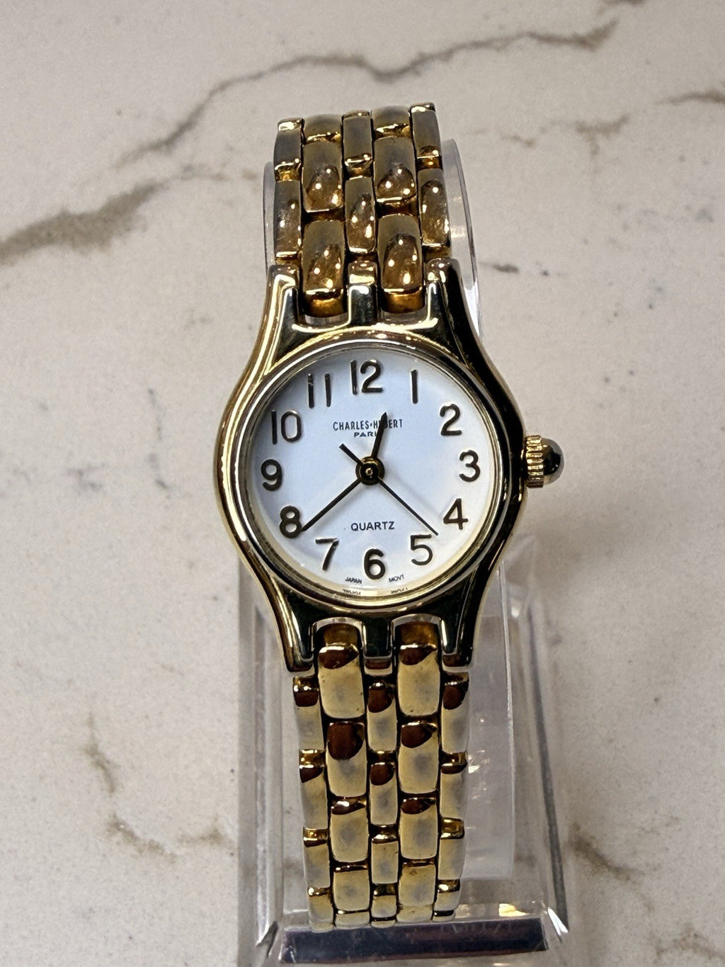 Charles Hubert Paris Women's Gold Tone Quartz Watch White Dial Arabic Serviced