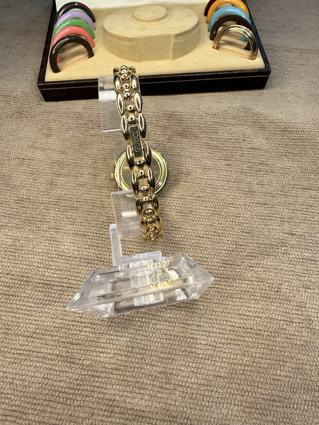 Vtg Gucci 1100L Bracelet Watch Set - SERVICED -New Crystal- 11 Bezels