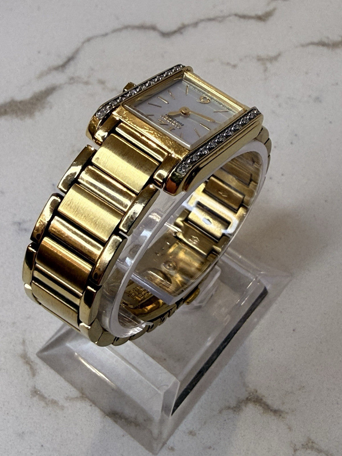 Citizen Eco-Drive Women's Diamond Accent MOP Gold Tone Tank Watch B023-S040582