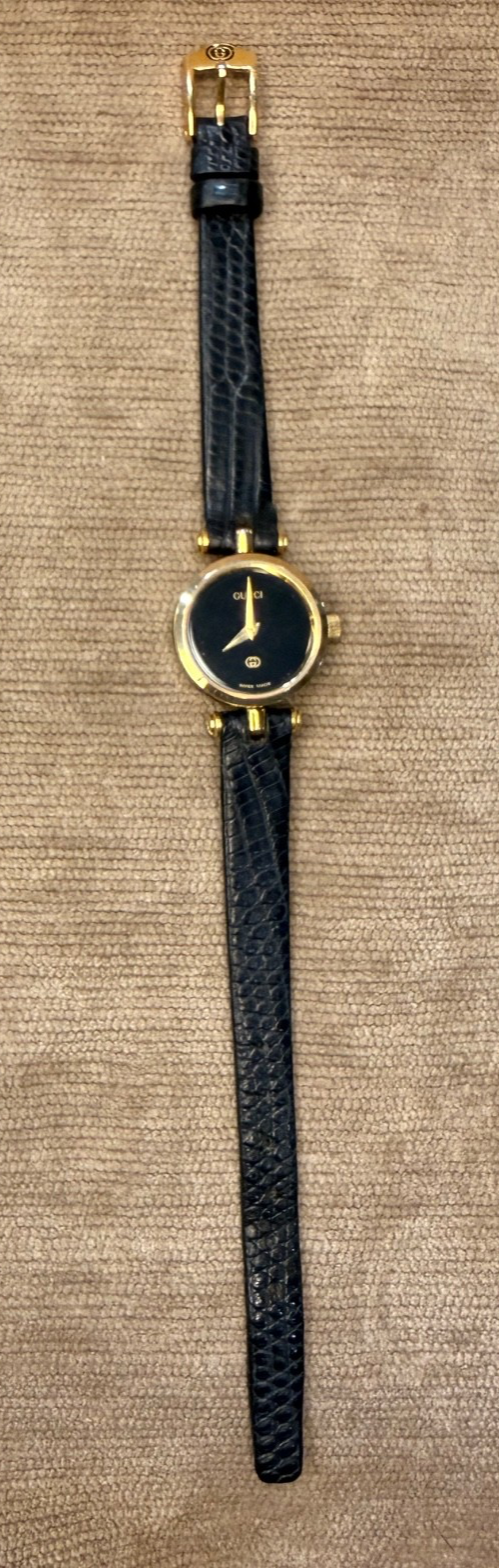 Gucci 2000L Vintage Gold Plated Quartz Watch – Black Dial –New Crystal & Battery