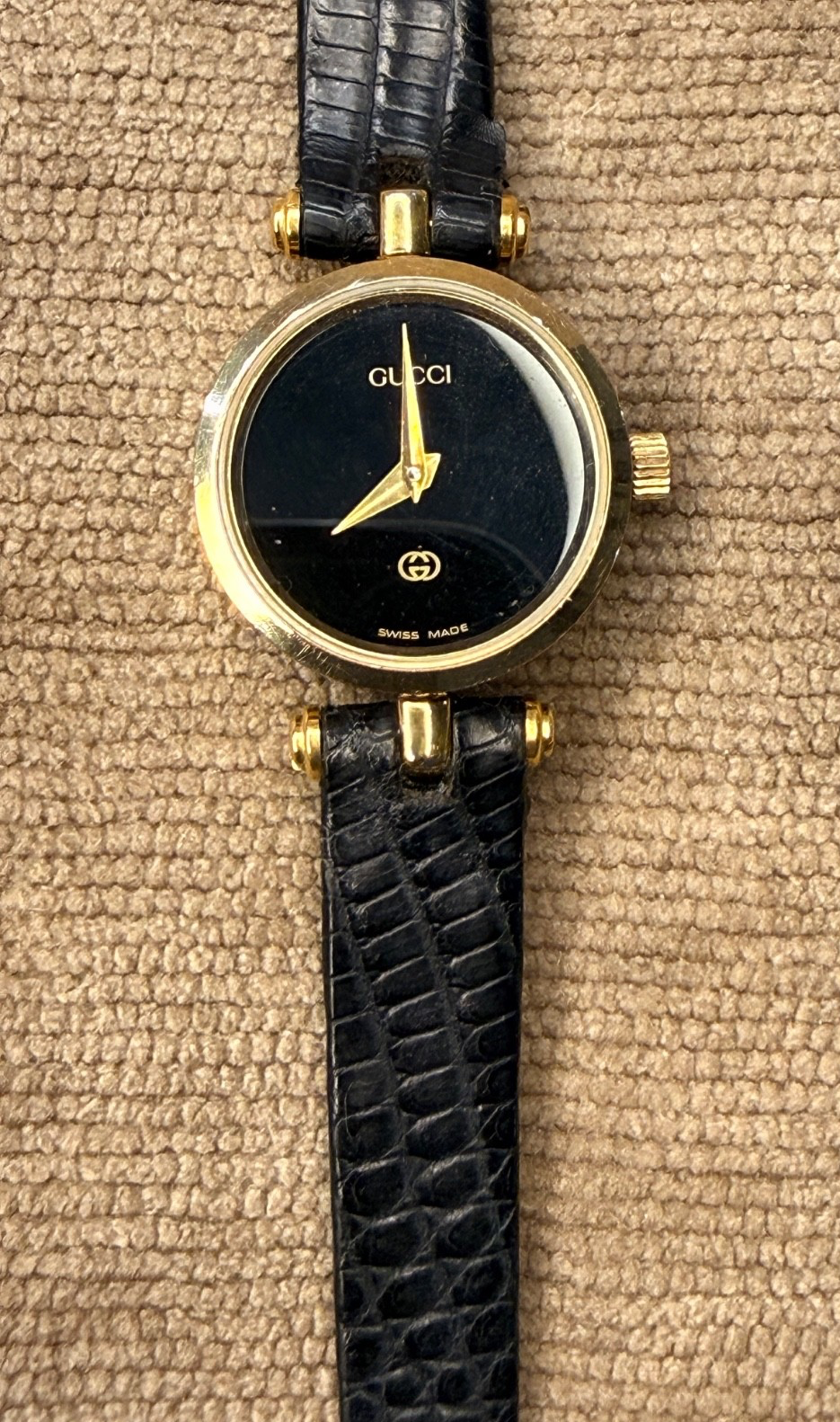 Gucci 2000L Vintage Gold Plated Quartz Watch – Black Dial –New Crystal & Battery