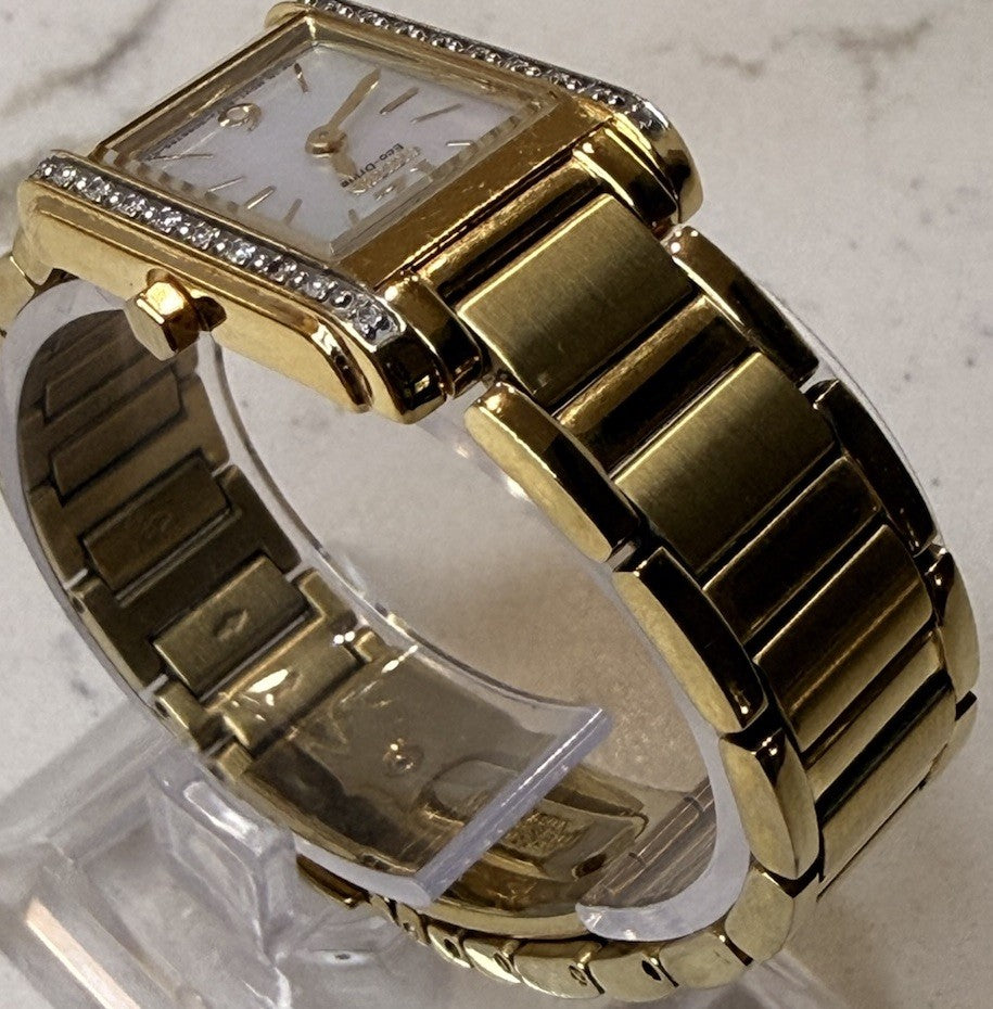 Citizen Eco-Drive Women's Diamond Accent MOP Gold Tone Tank Watch B023-S040582