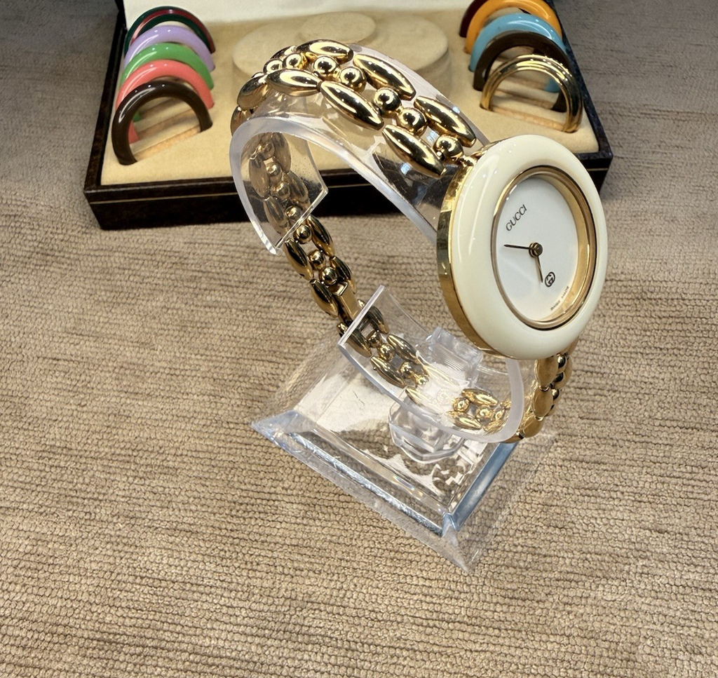 Vtg Gucci 1100L Bracelet Watch Set - SERVICED -New Crystal- 11 Bezels