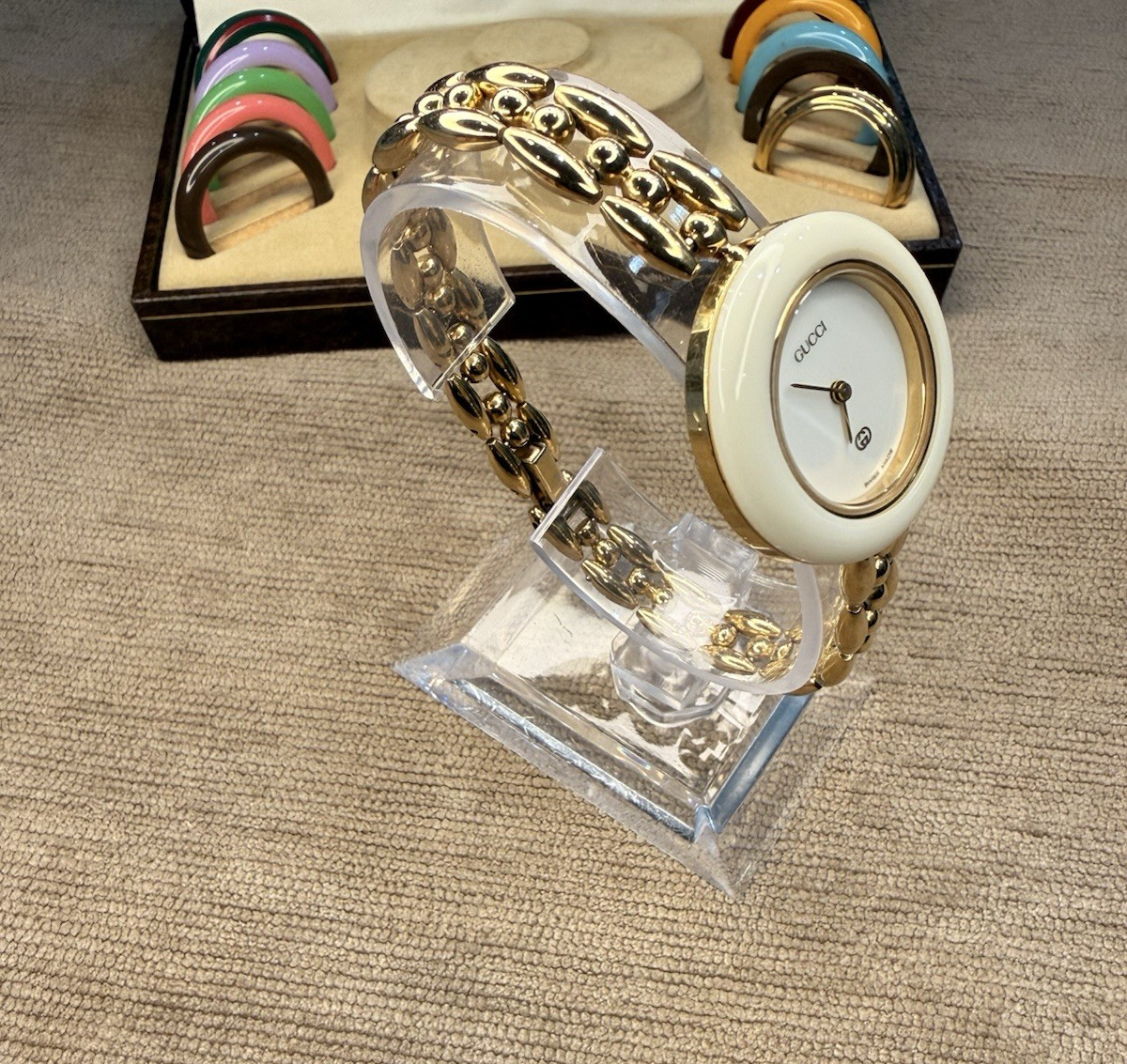 Vtg Gucci 1100L Bracelet Watch Set - SERVICED -New Crystal- 11 Bezels