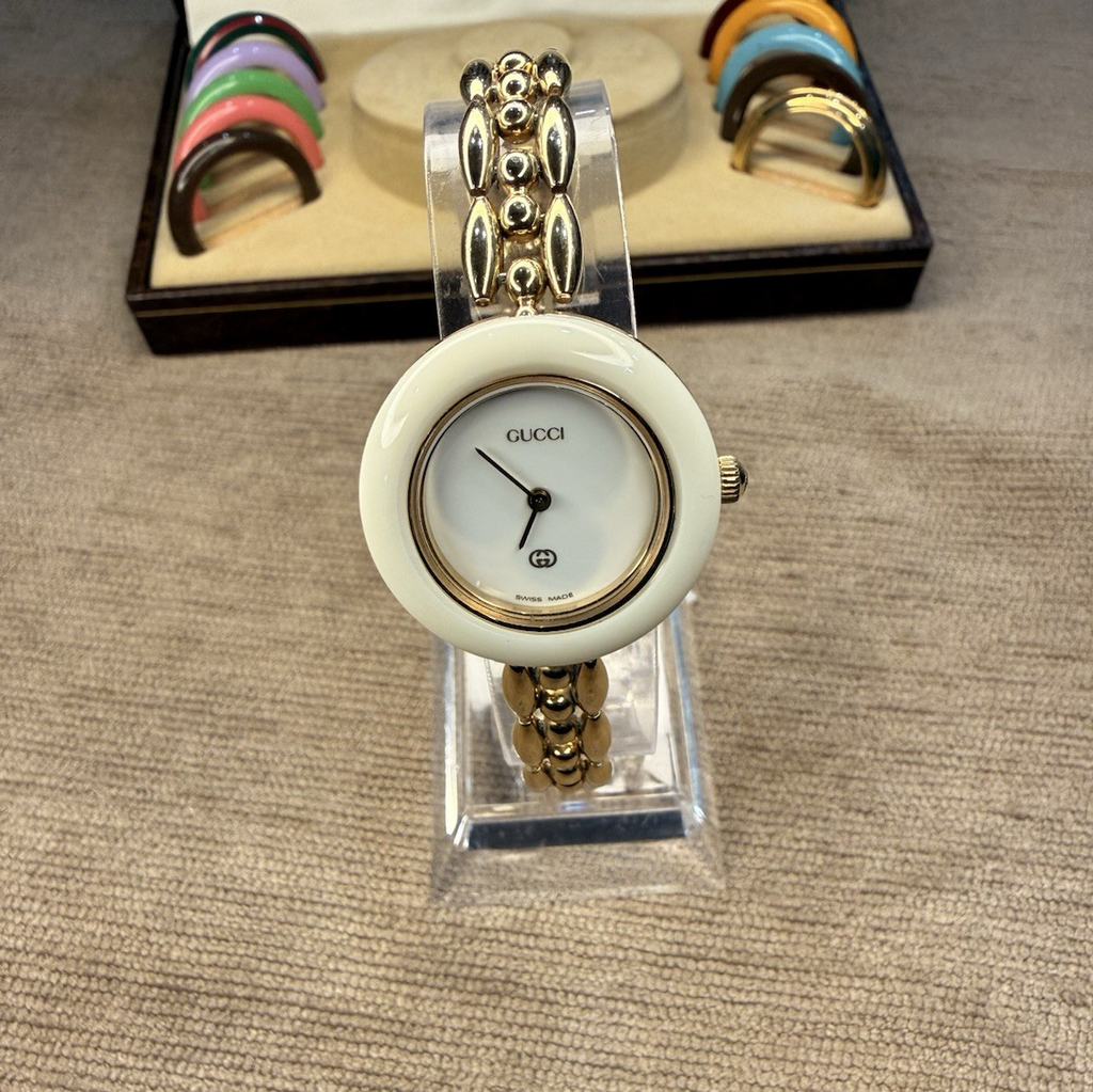 Vtg Gucci 1100L Bracelet Watch Set - SERVICED -New Crystal- 11 Bezels