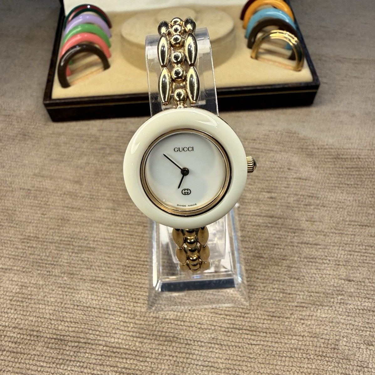 Vtg Gucci 1100L Bracelet Watch Set - SERVICED -New Crystal- 11 Bezels