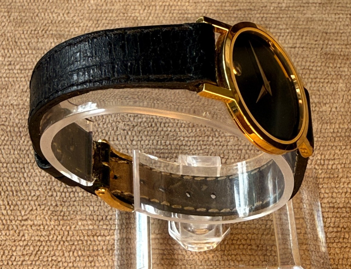 Movado Museum 87.A1.832 Ladies Watch Black Dial Gold Tone Swiss Quartz Serviced