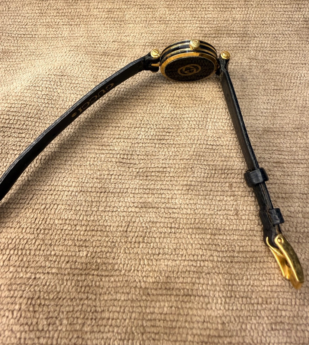 Gucci 2000L Vintage Gold Plated Quartz Watch – Black Dial –New Crystal & Battery