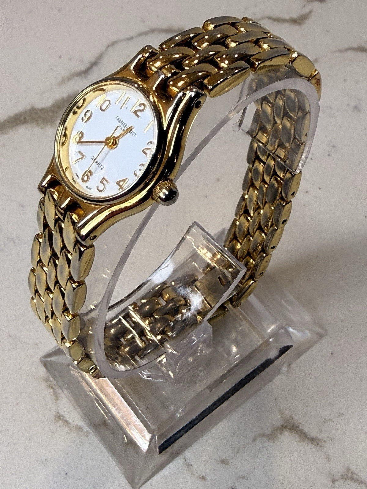 Charles Hubert Paris Women's Gold Tone Quartz Watch White Dial Arabic Serviced