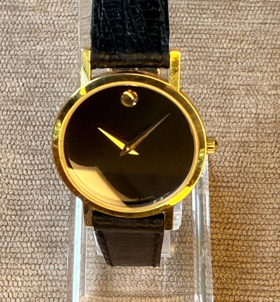 Movado Museum 87.A1.832 Ladies Watch Black Dial Gold Tone Swiss Quartz Serviced