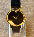 Movado Museum 87.A1.832 Ladies Watch Black Dial Gold Tone Swiss Quartz Serviced